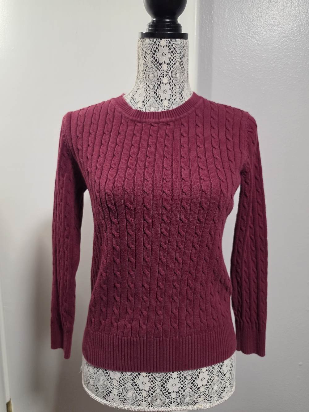 Karen Scott 100% Cotton Cable Knit Sweater Burgundy Berry Size Small